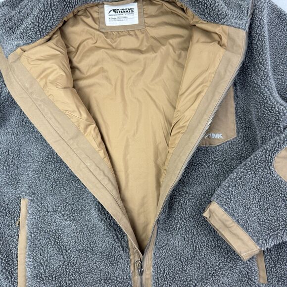 Mountain Khakis Fourteener Fleece Jacket Men XL Elbow Patches Sherpa Canvas Gray - Picture 8 of 14